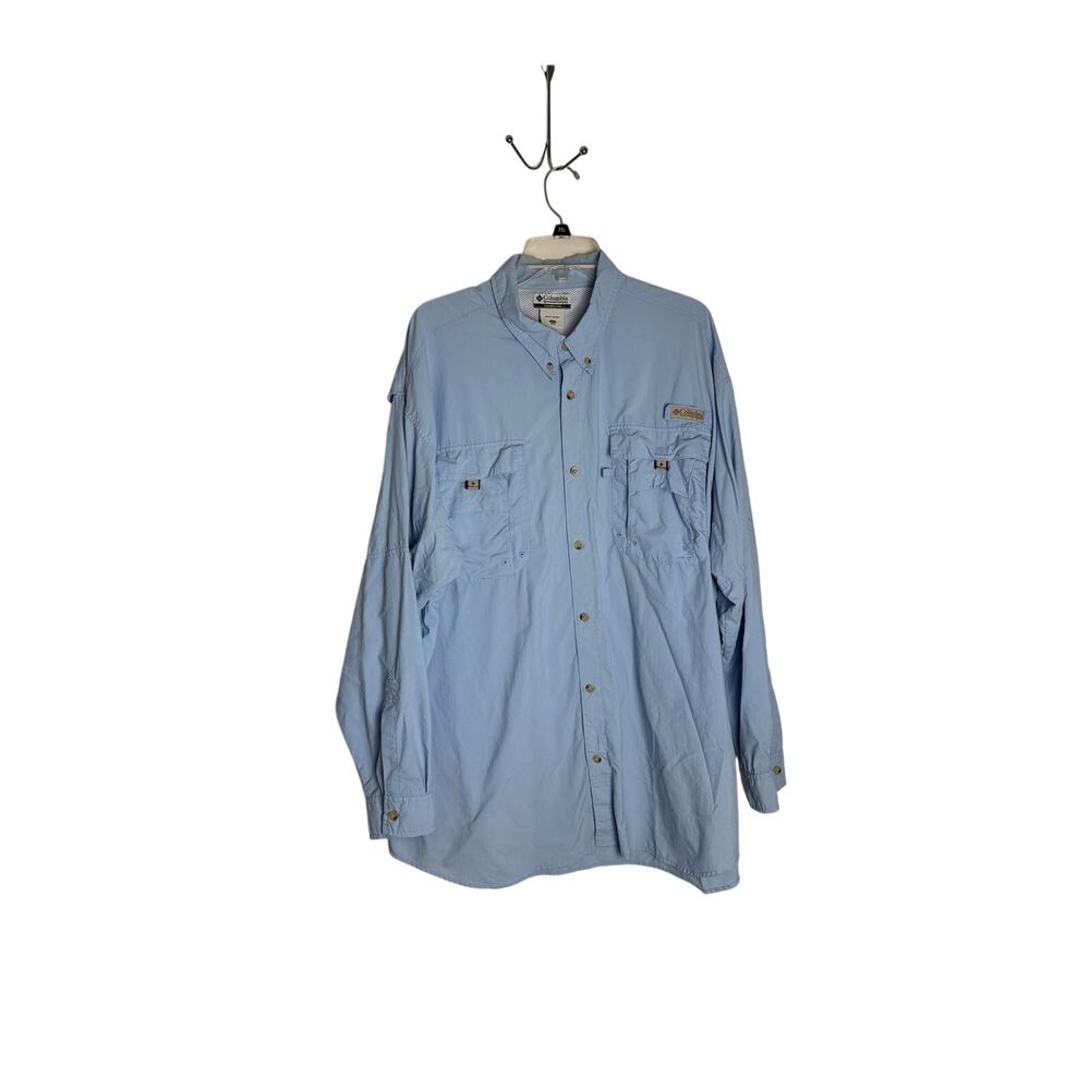 Columbia PFG Mens Size 2XL Light Blue Long Sleeve Button Up Fishing Shirt